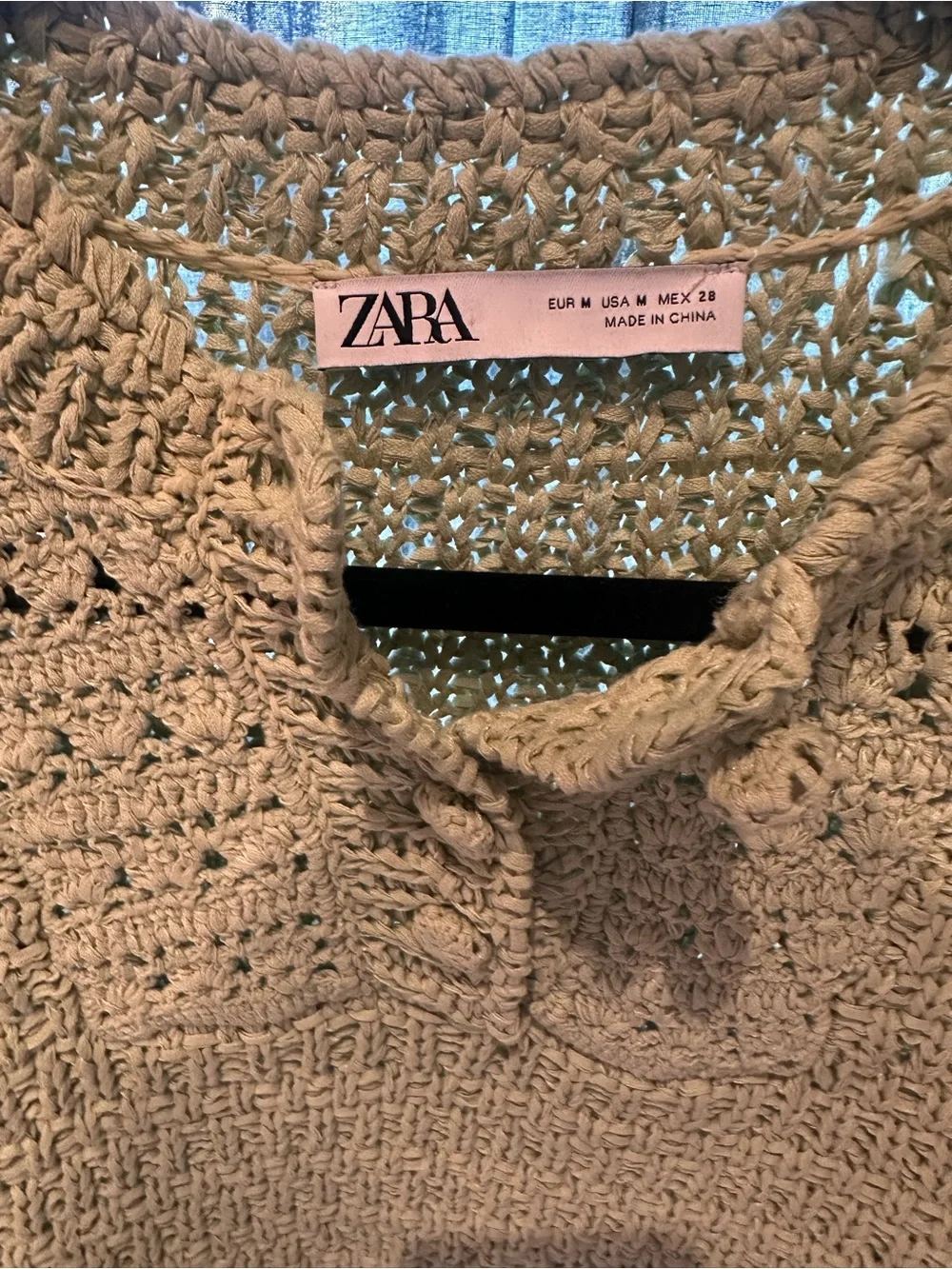 Zara Tan Crochet Henley Crop Top